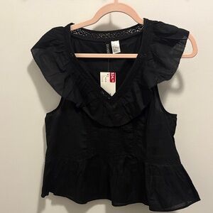 Divided Elegant Black Ruffle Top